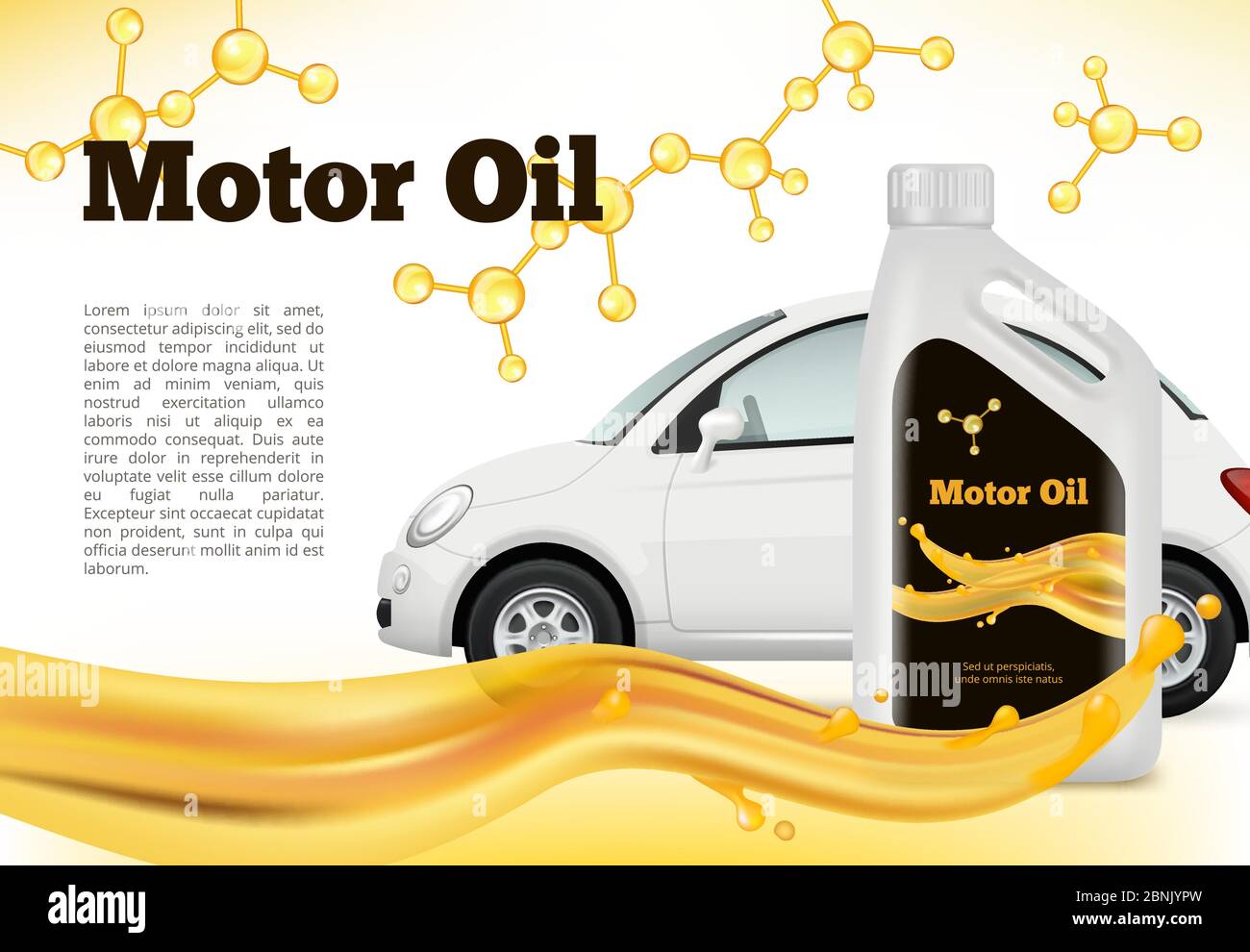 Realistic poster of car. Vector illustrations of Car oils advertizing Stock Vector
