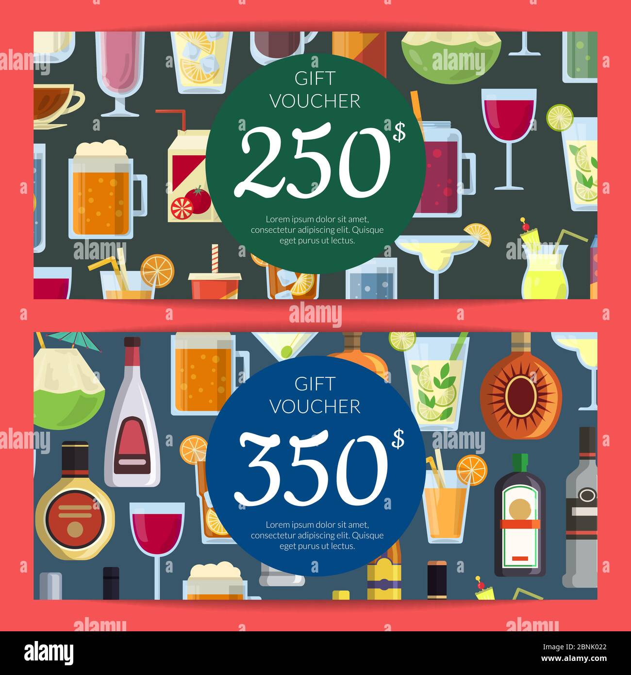 Vector gift voucher or discount card template with alcoholic drinks in
