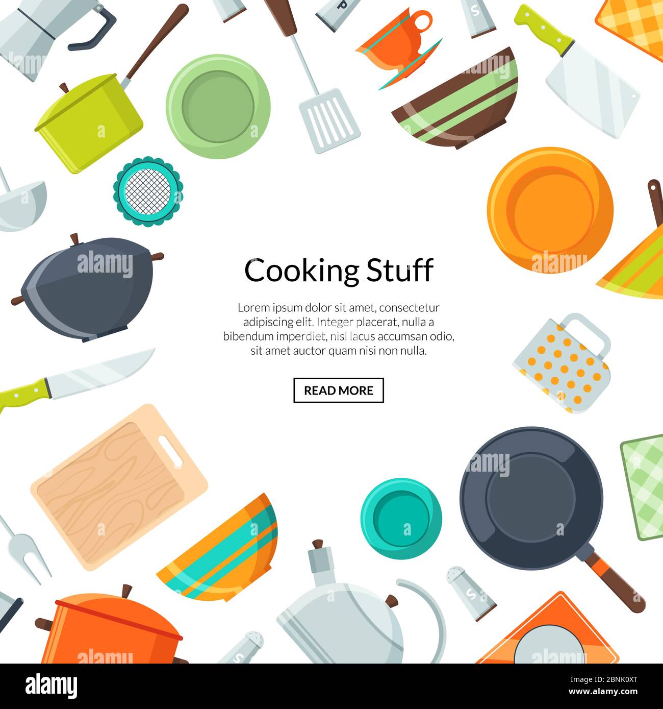 Cooking concept. Vector kitchen utensils flat icons background Stock ...