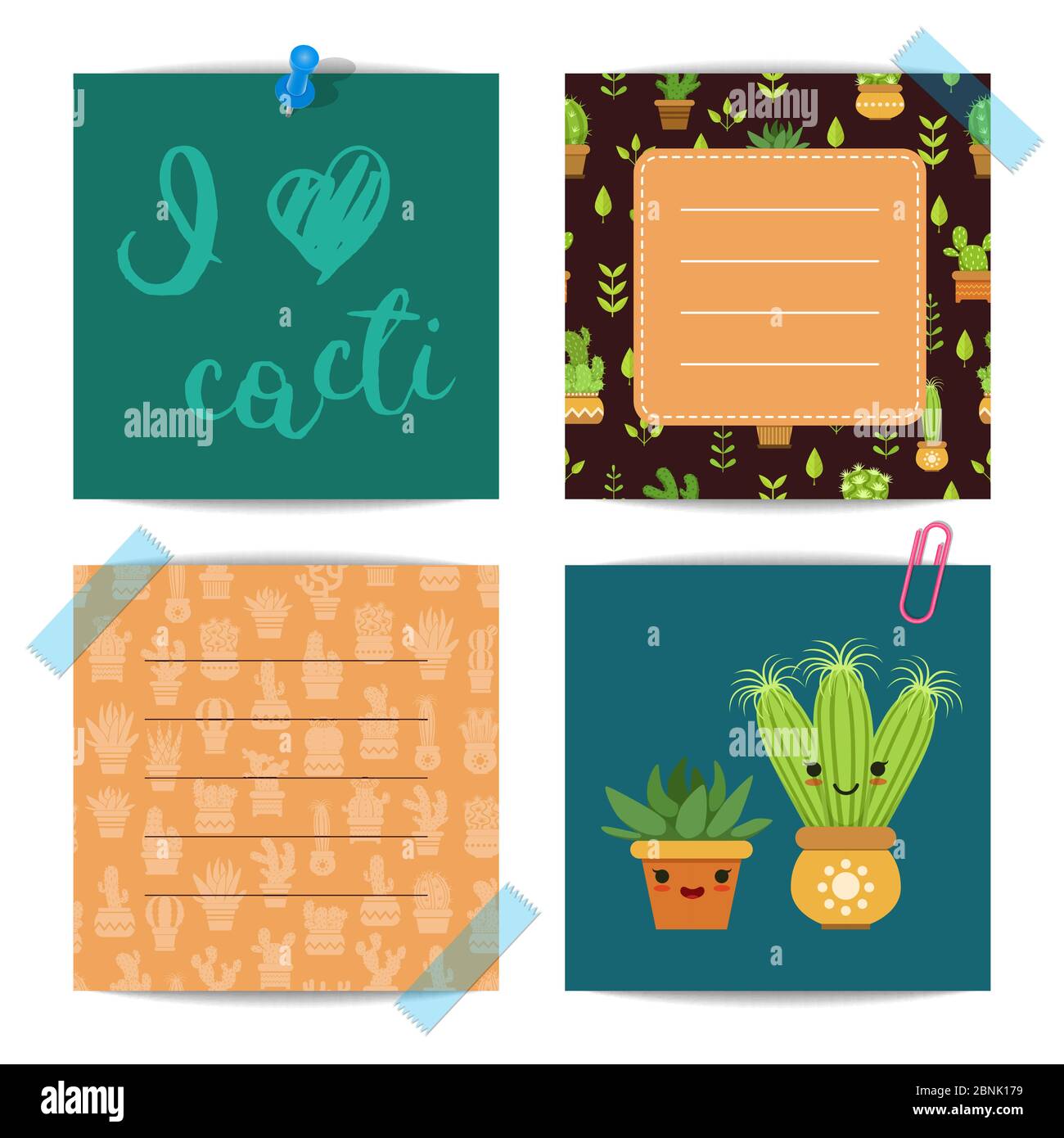Vector notes set with lettering and cacti elements Stock Vector Image ...