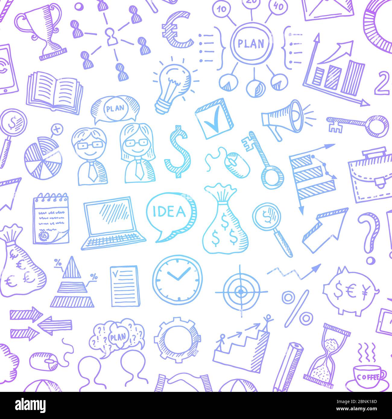 Vector business doodle icons background with place for text illustration Stock Vector
