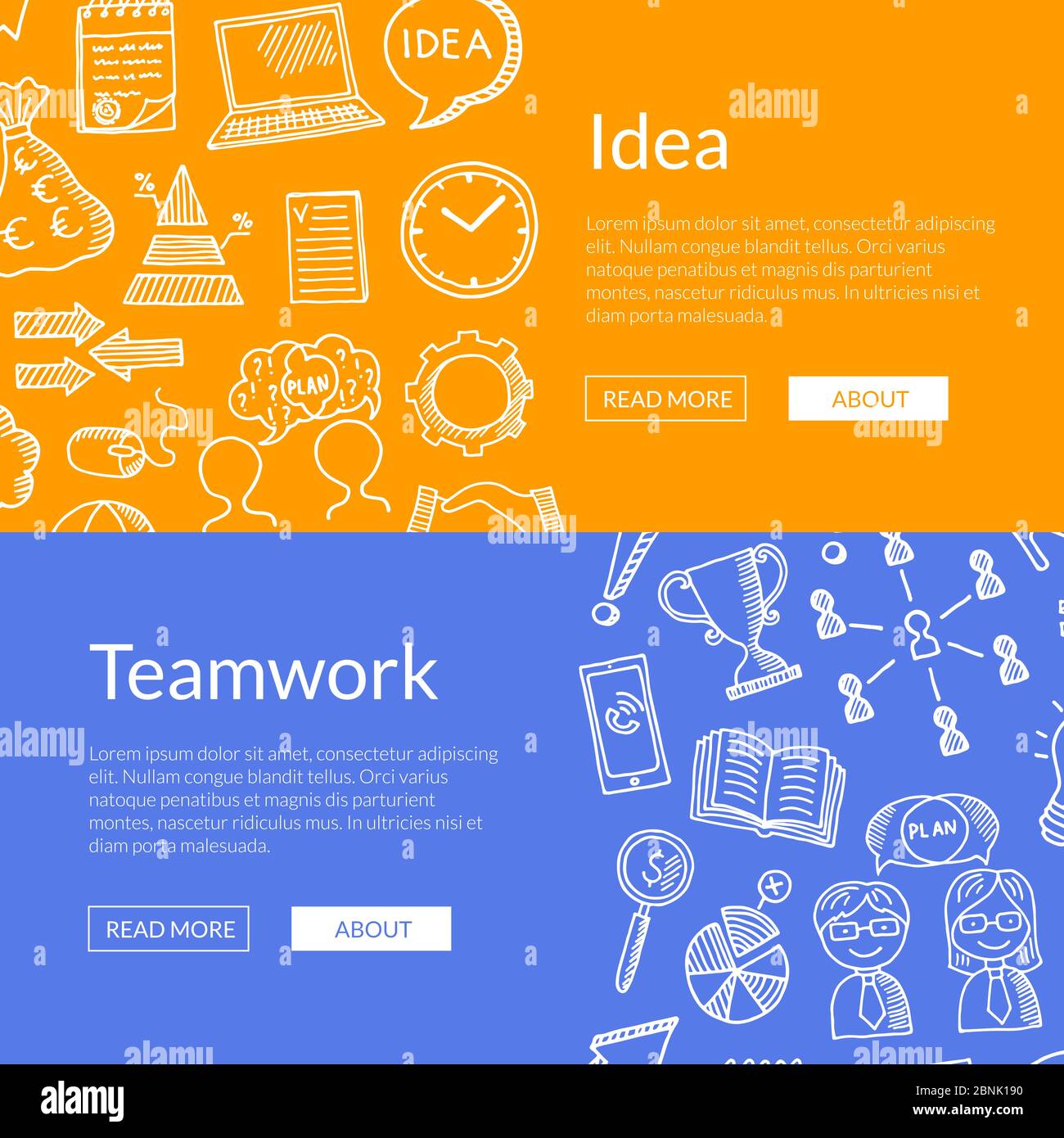 Vector business doodle icons web banners illustration Stock Vector