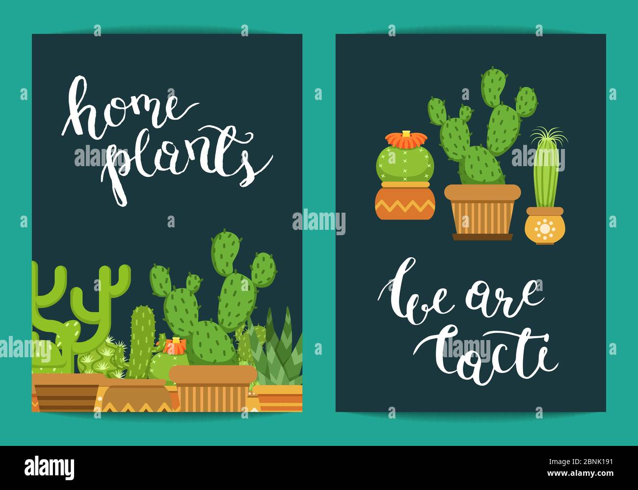 Vector card template with lettering Home Plants and cacti in pots Stock ...