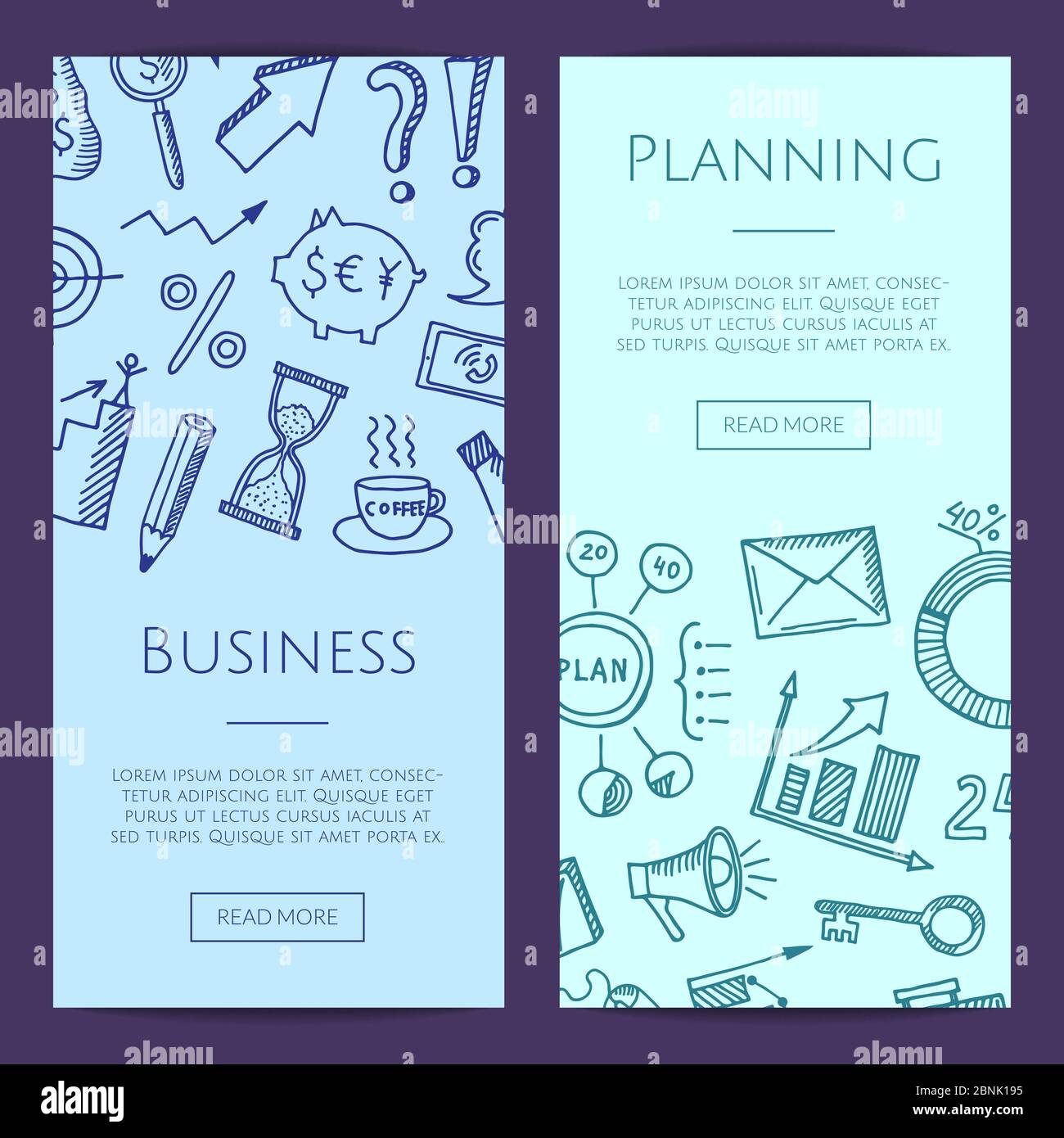 Vector business doodle icons vertical web banners illustration Stock Vector