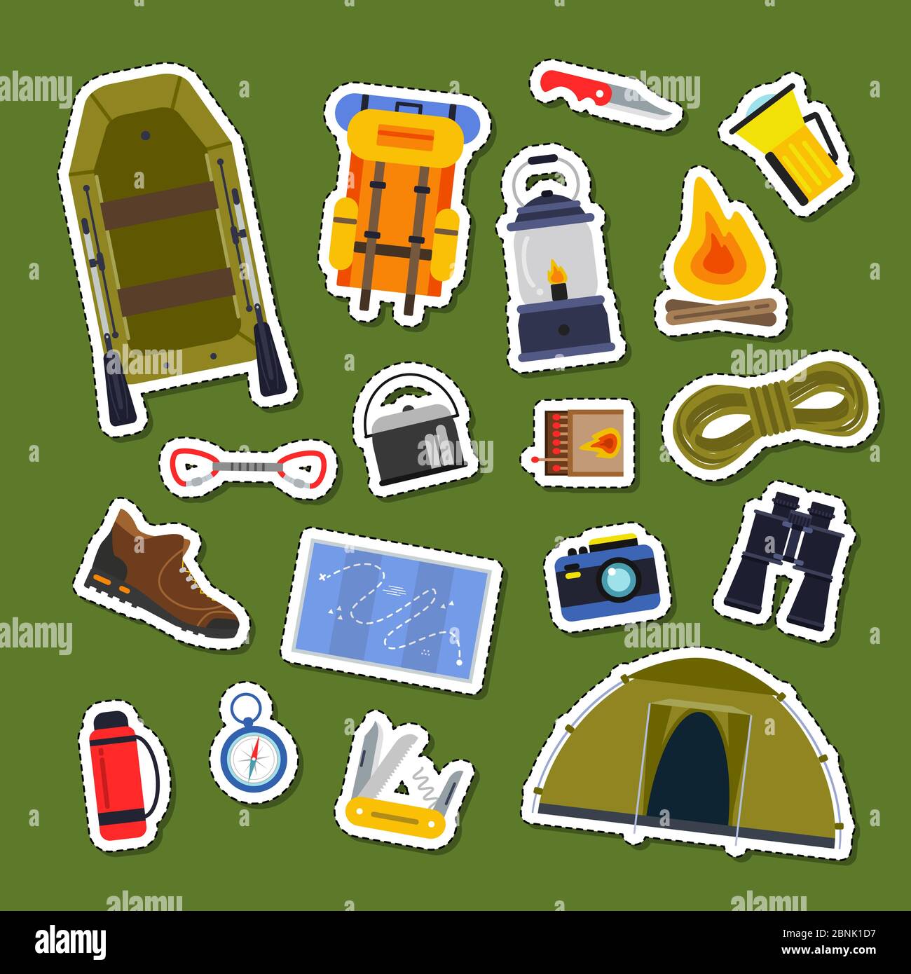 Vector set of flat style camping elements stickers Stock Vector