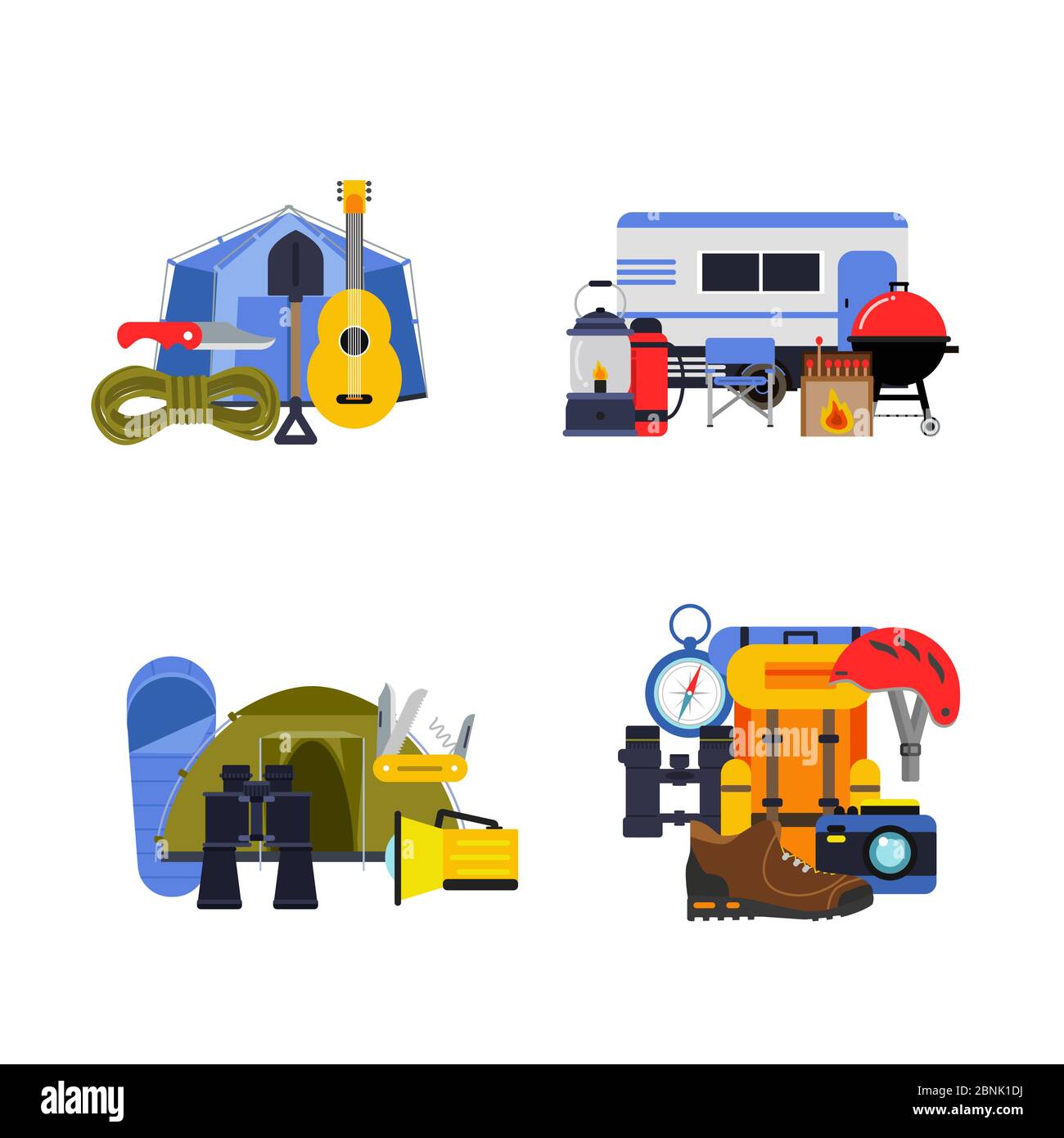 Vector set of flat style camping elements piles illustration Stock ...