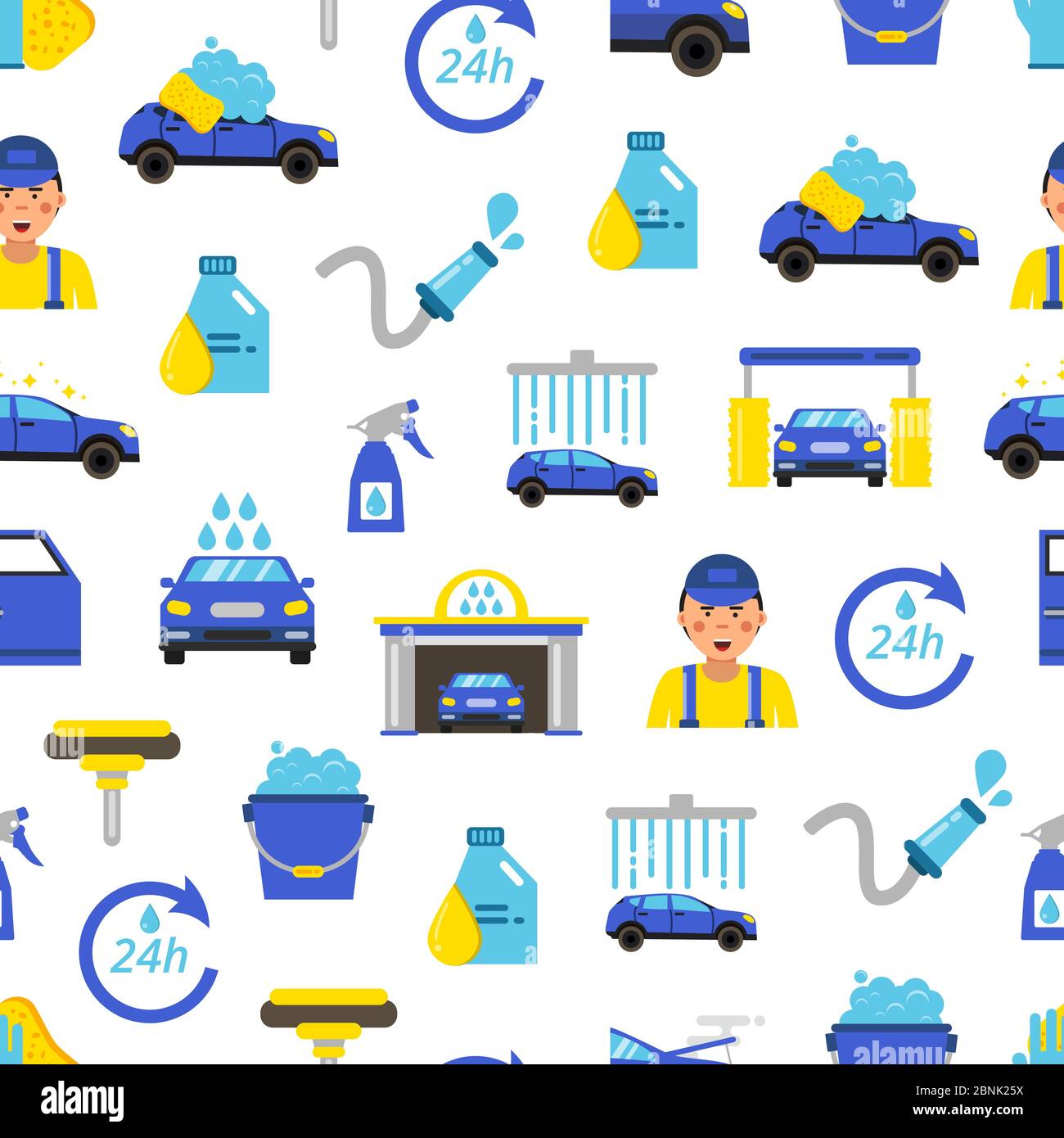Vector car wash flat icons pattern or background illustration Stock Vector
