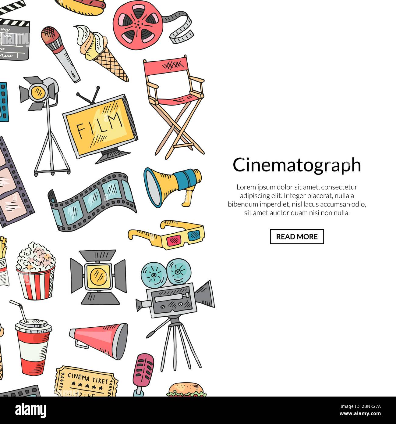 Vector cinema doodle icons Stock Vector