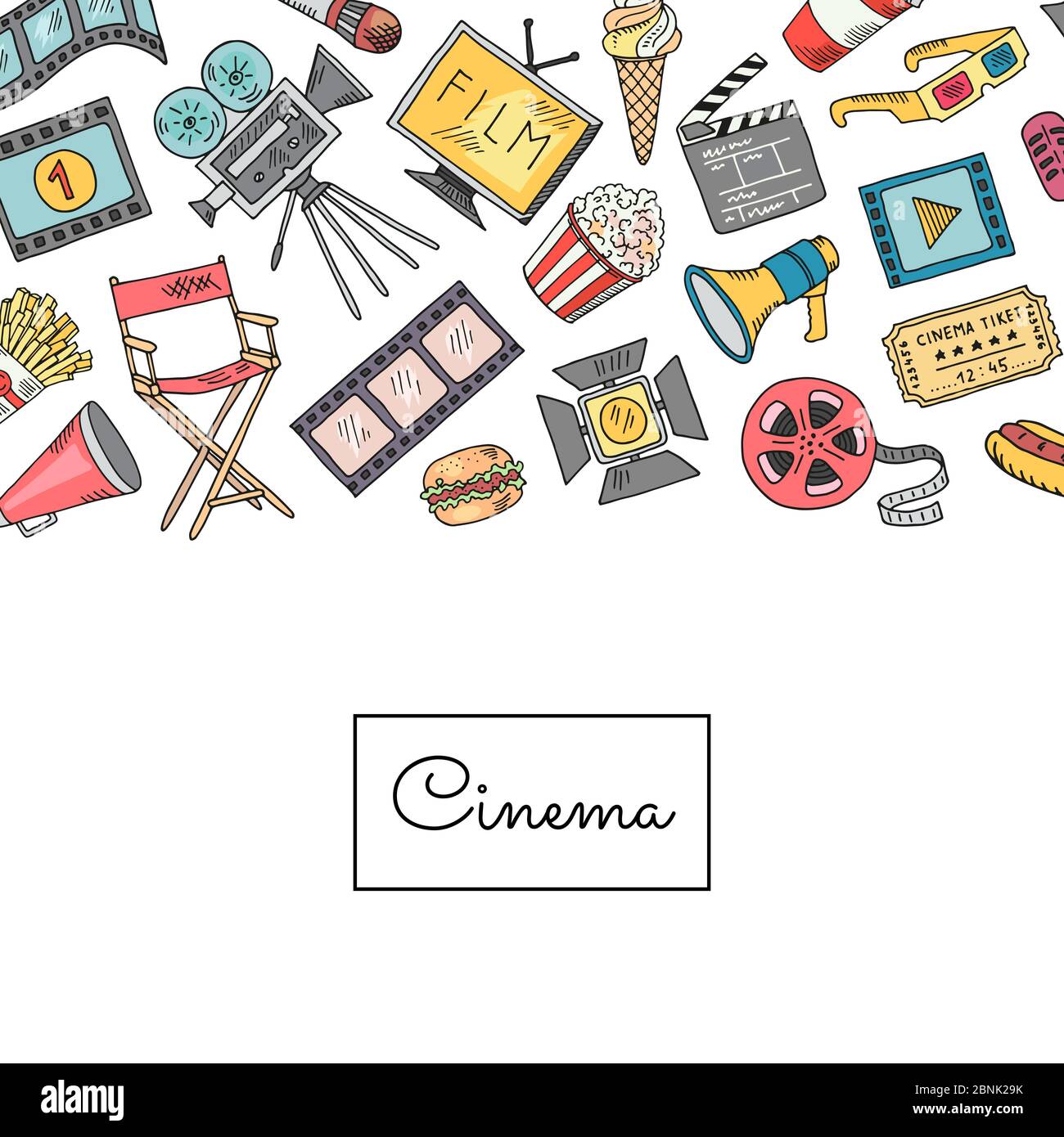 Vector cinema doodle icons background illustration Stock Vector