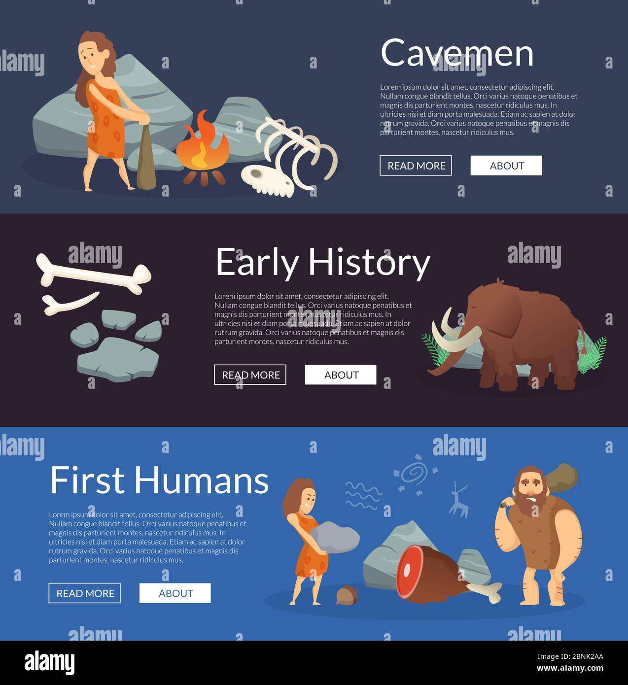 Vector stone age cartoon cavemen banners illustration Stock Vector Image & Art Alamy