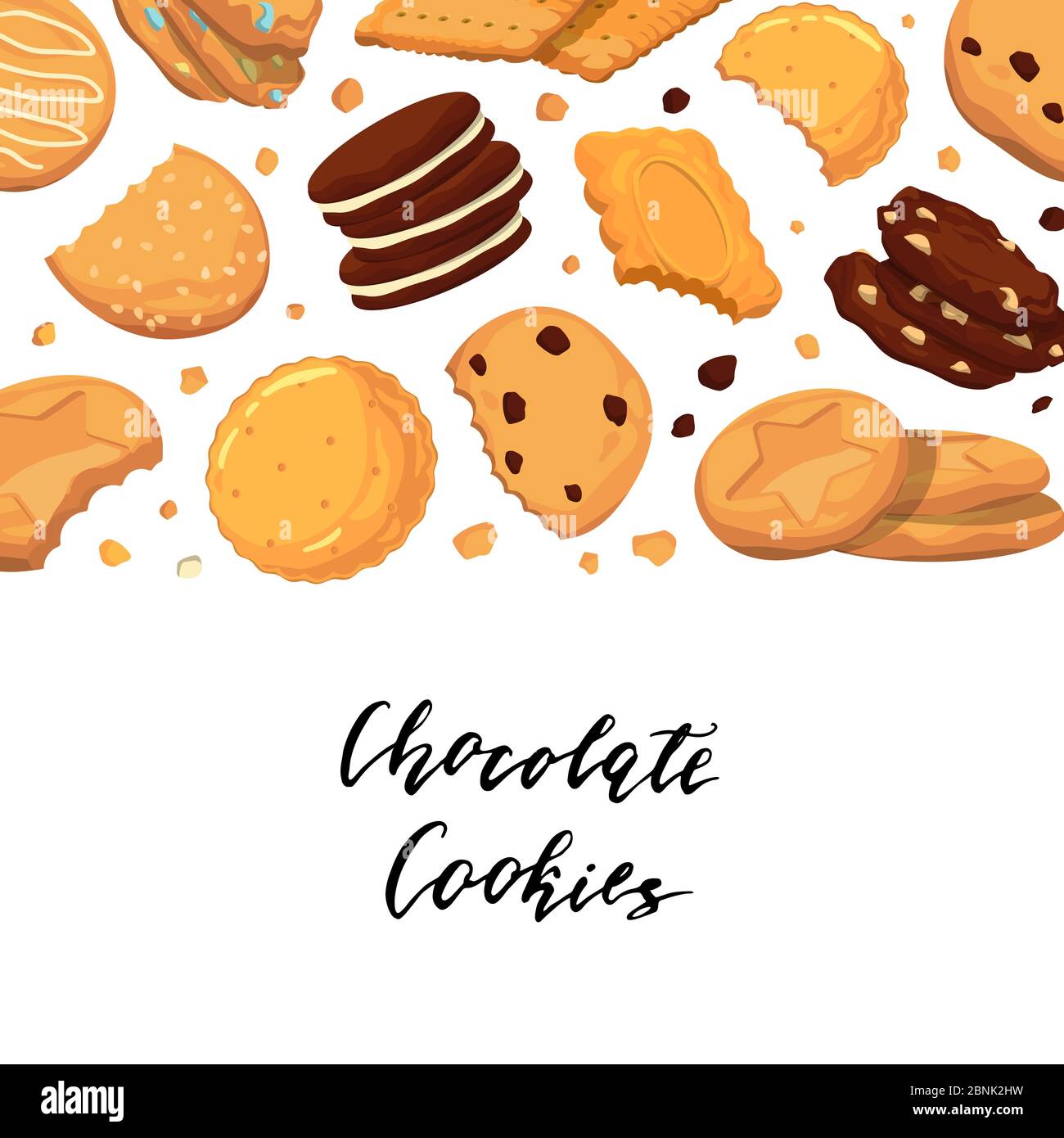 Vector background with lettering and with cartoon cookies Stock Vector