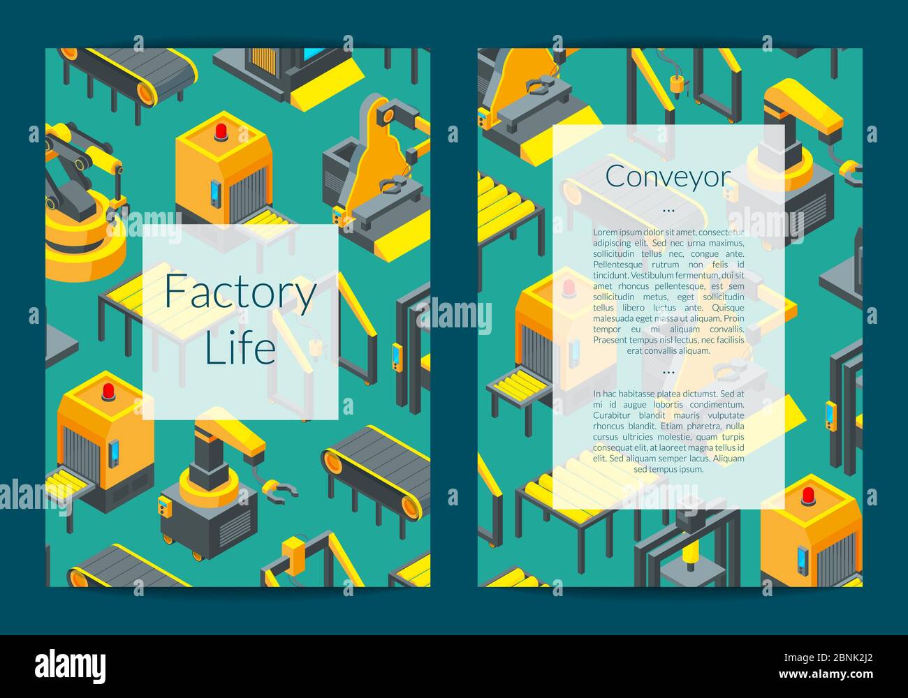 Vector isometric conveyor elements card Stock Vector