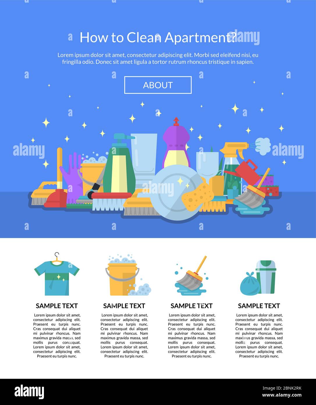 Vector cleaning flat icons website page template illustration Stock Vector