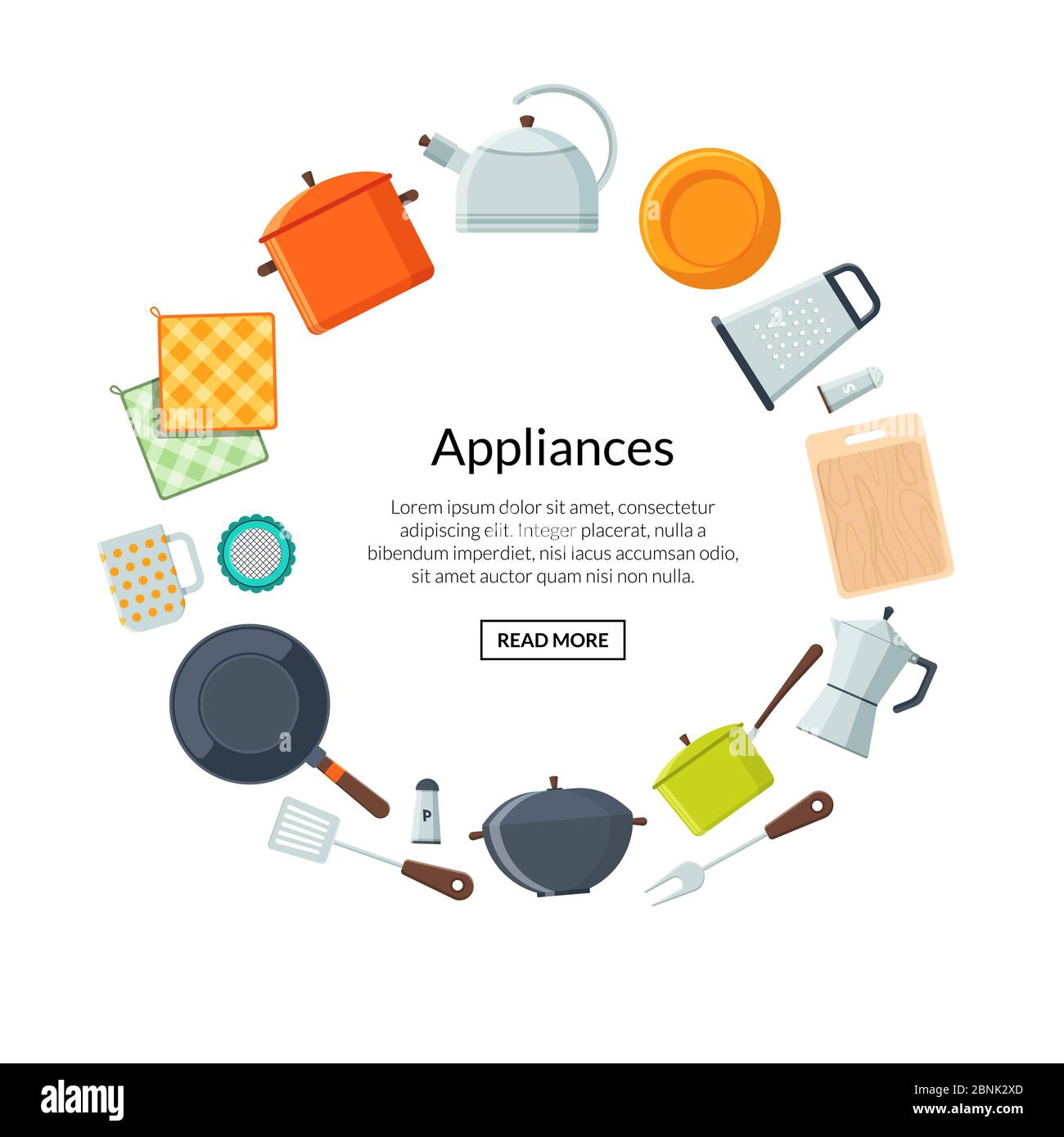Cooking and kitchen concept. Vector kitchen utensils flat icons Stock ...