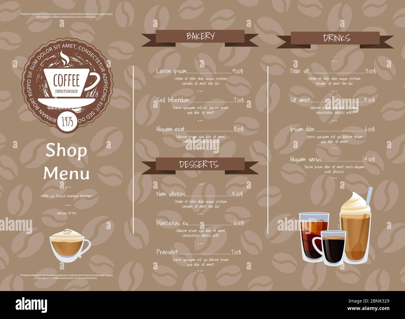 Vector coffee shop horizontal menu template Stock Vector