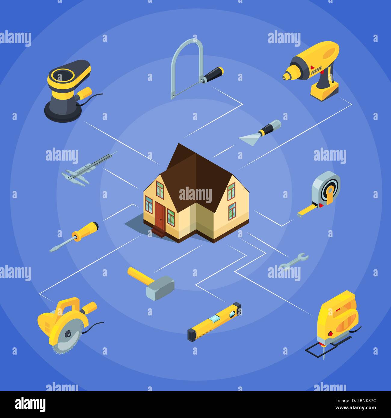 Vector construction tools isometric icons infographic illustration Stock Vector
