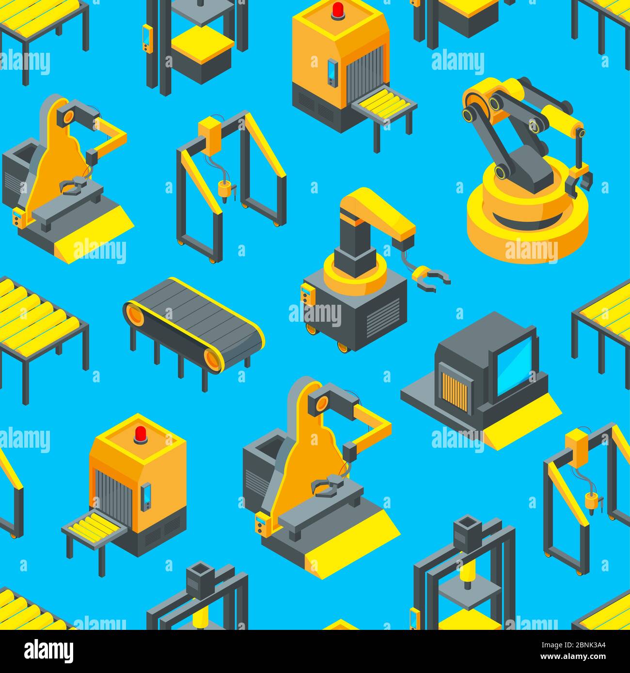 Vector isometric conveyor background or pattern illustration Stock Vector