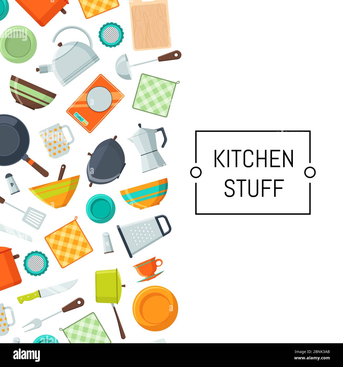 Vector kitchen utensils flat icons background Stock Vector Image & Art ...