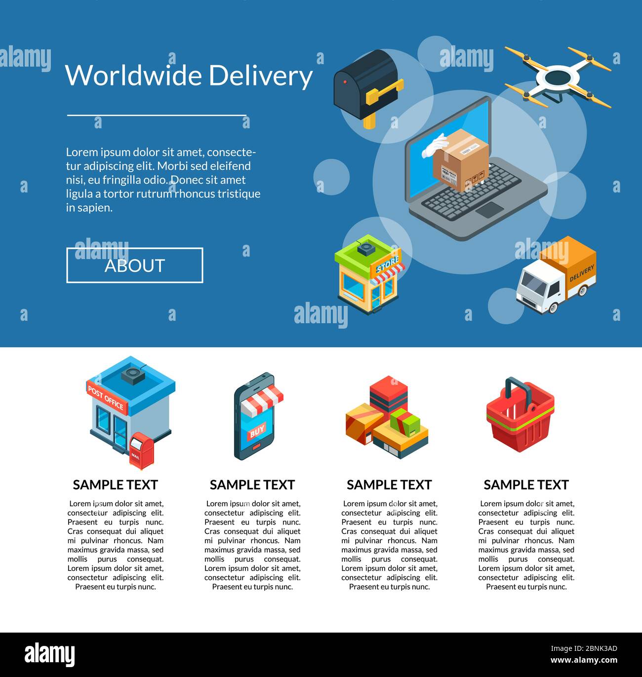 Vector isometric logistics and delivery icons landing page template ...