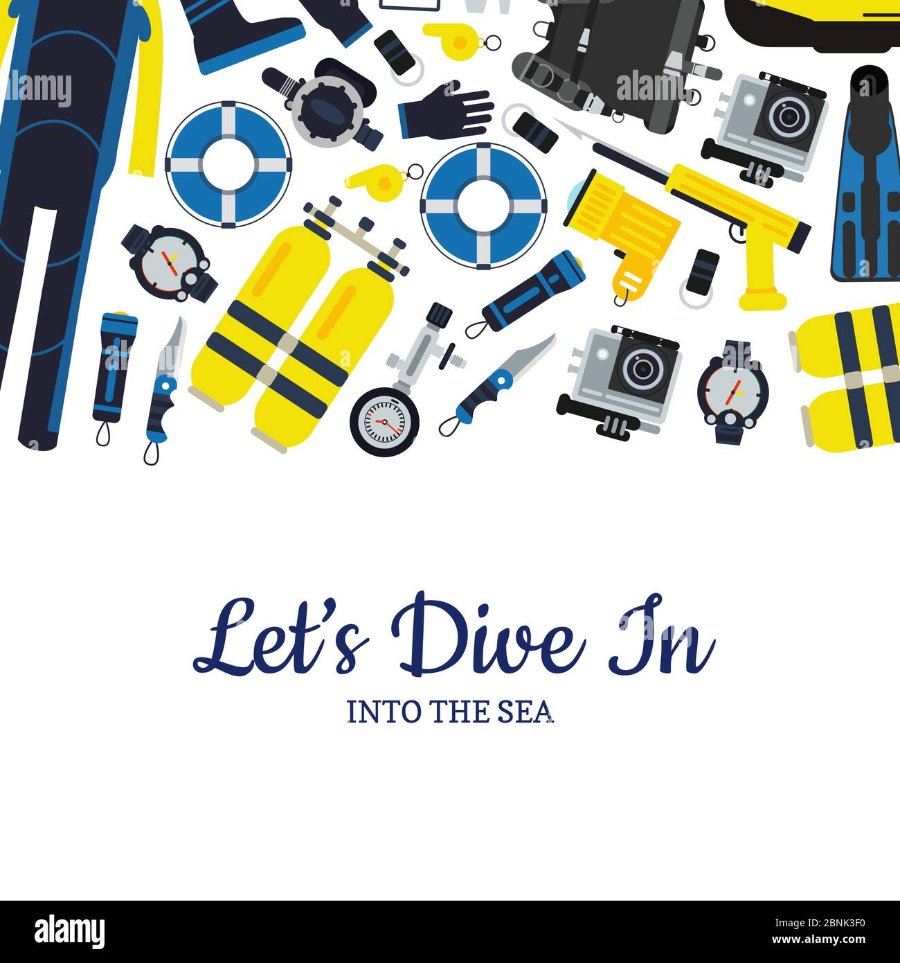 Vector underwater diving equipment illustration in flat style Stock ...