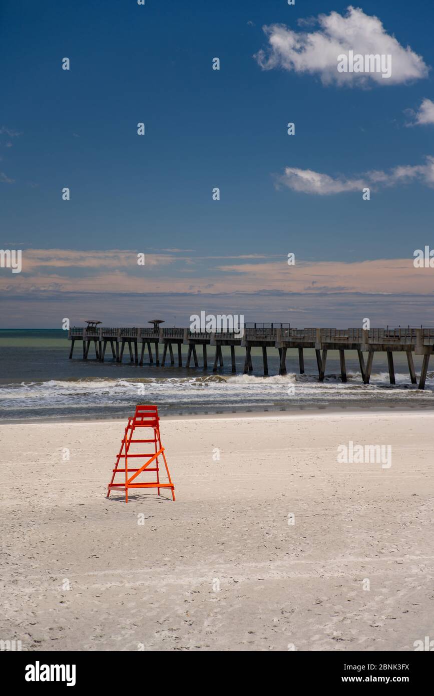 PHoto of an ampty beach Jacksonville FL USA after Coronavirus Covid 19 social distancing measures in place Stock Photo