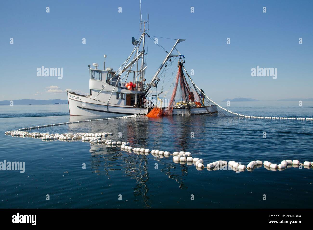 Boat fishing for salmon, Kuprenof Island, Kake, Alaska, USA, August