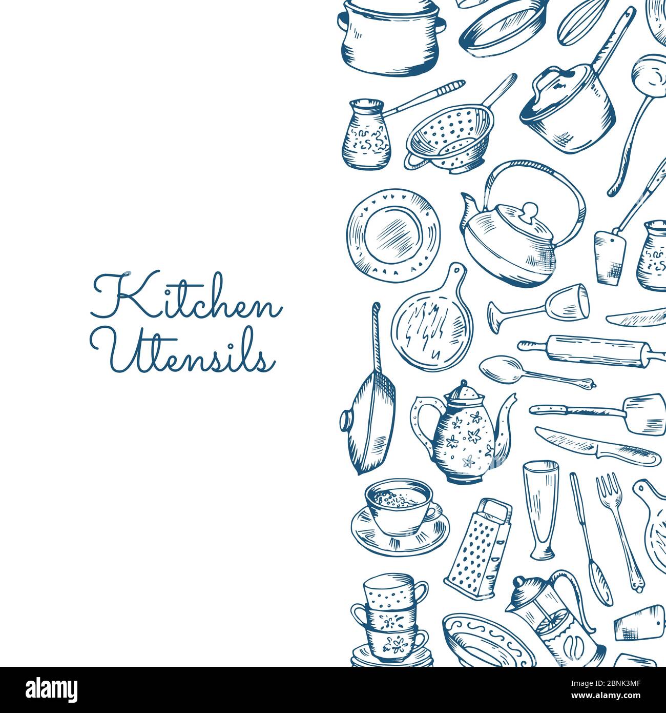 Vector background with kitchen utensils with place for text Stock Vector