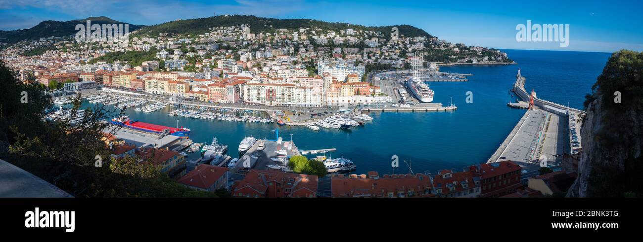 Nice, France - April 2017:  panorama of the Old Port at Nice Stock Photo