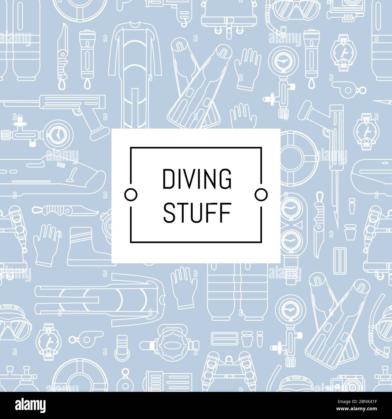 Vector underwater diving linear style background with place for text Stock Vector