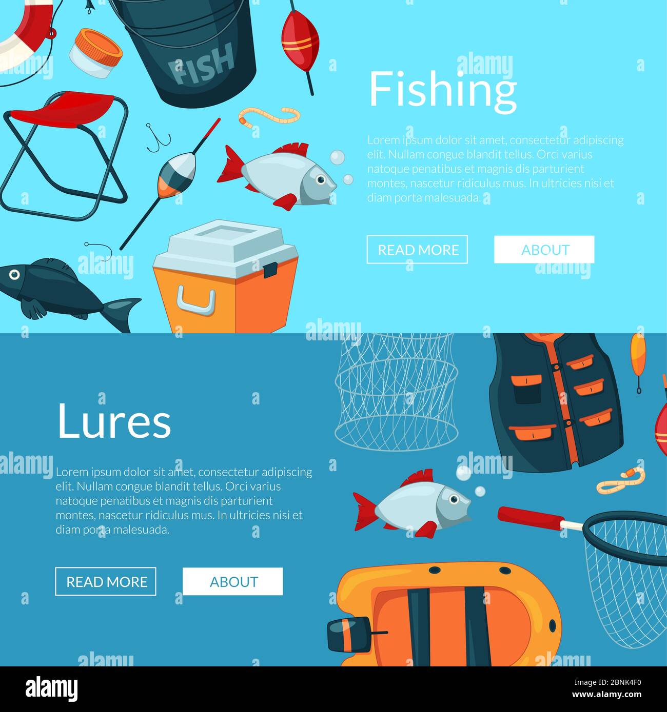 Vector banners illustration with cartoon fishing Stock Vector