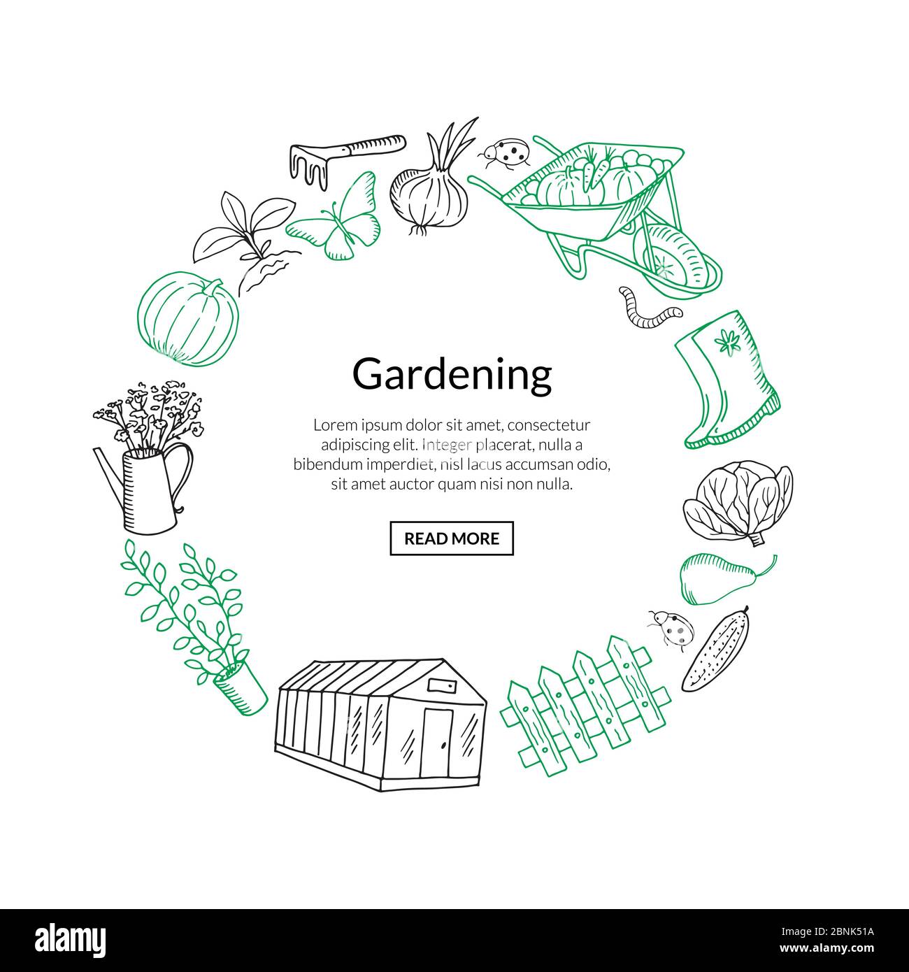 Vector gardening doodle icons in circle form Stock Vector Image & Art ...