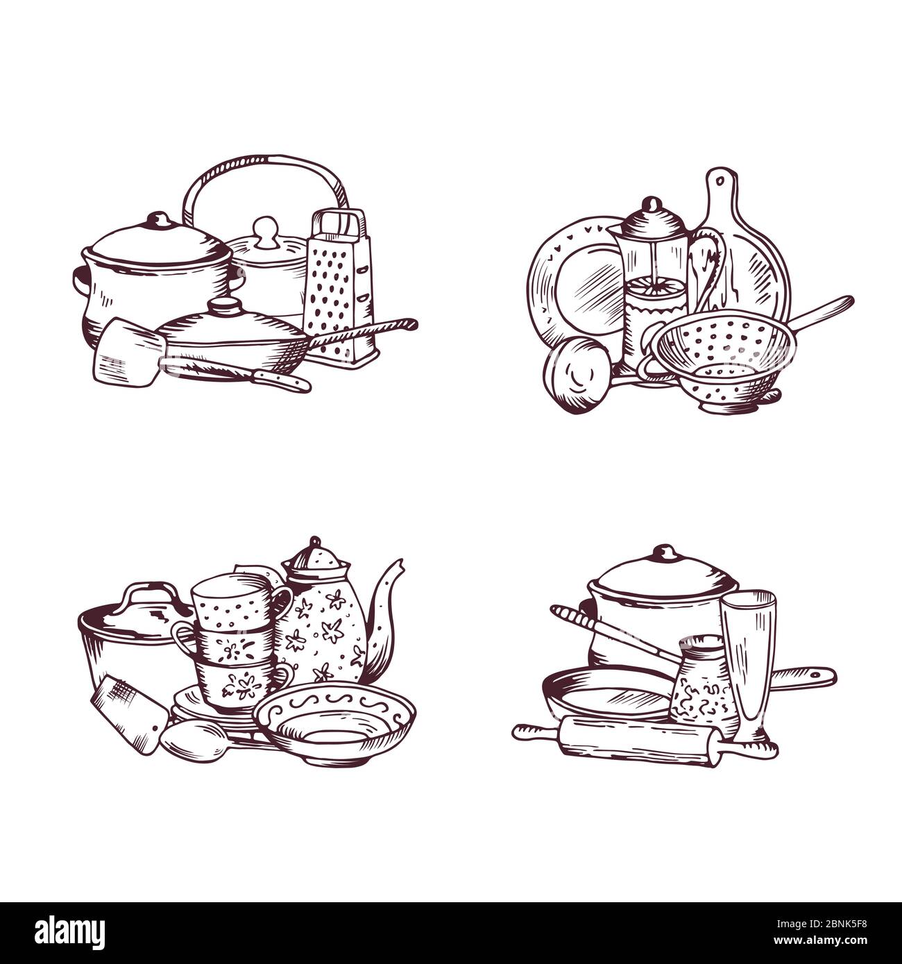 Vector piles of hand drawn kitchen utensils set Stock Vector Image ...