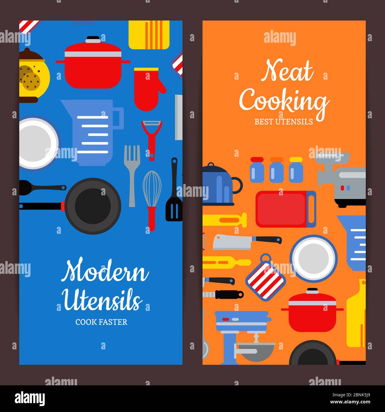 Vector flat style kitchen utensils flyer templates Stock Vector Image