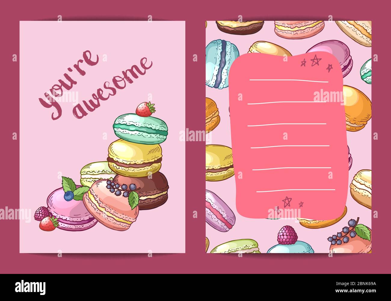 Vector birthday card template with colored hand drawn macaroons Stock ...