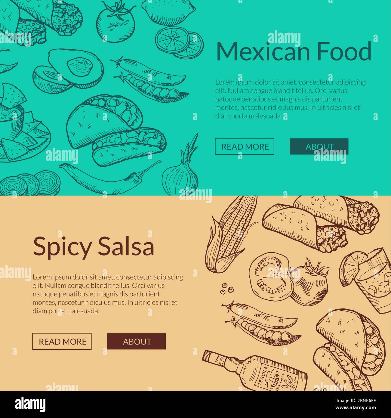 Vector banner with mexican food elements Stock Vector