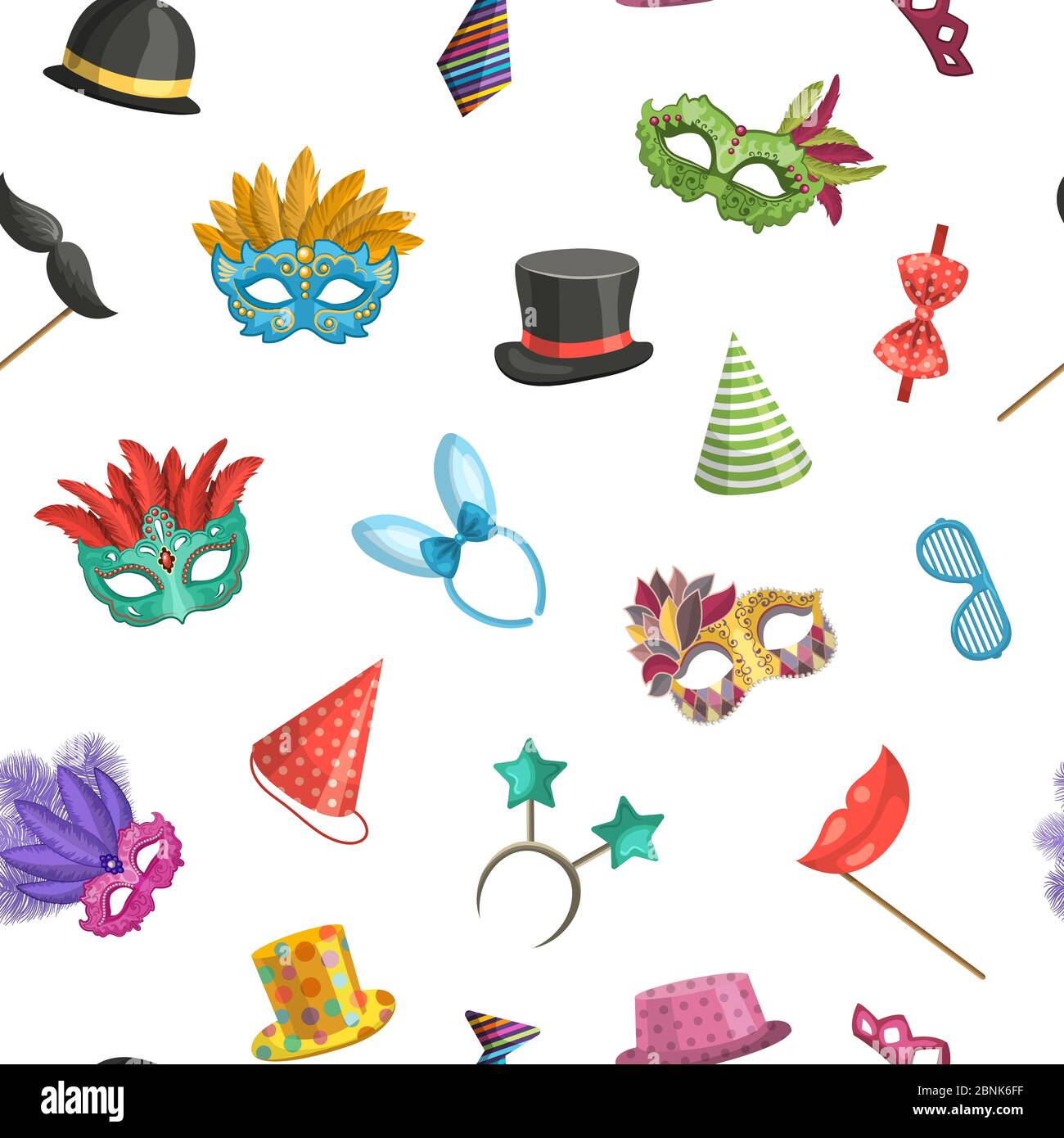 Vector pattern or background illustration with masks and party accessories Stock Vector
