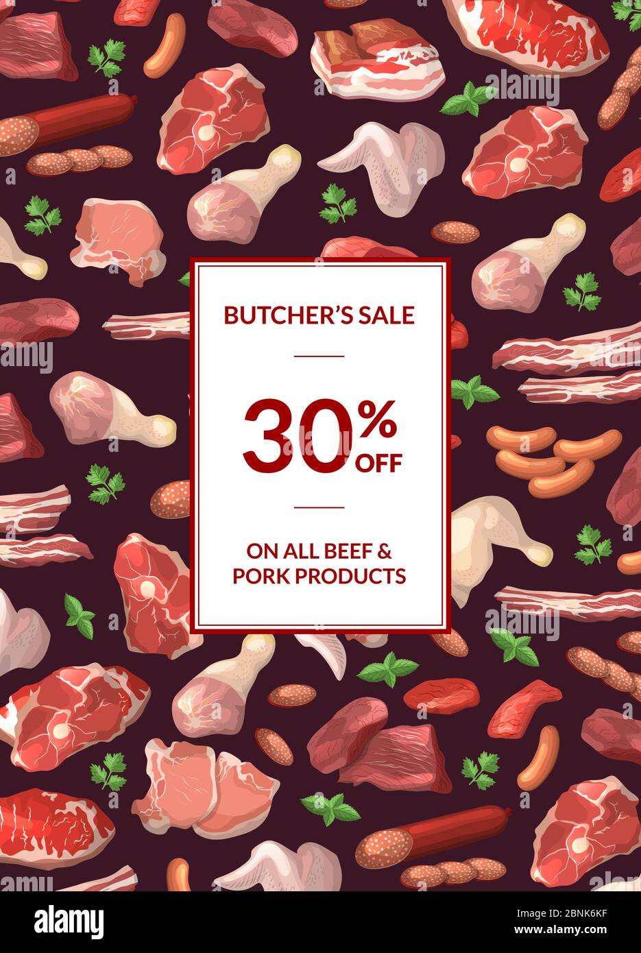 Vector cartoon meat elements sale poster Stock Vector