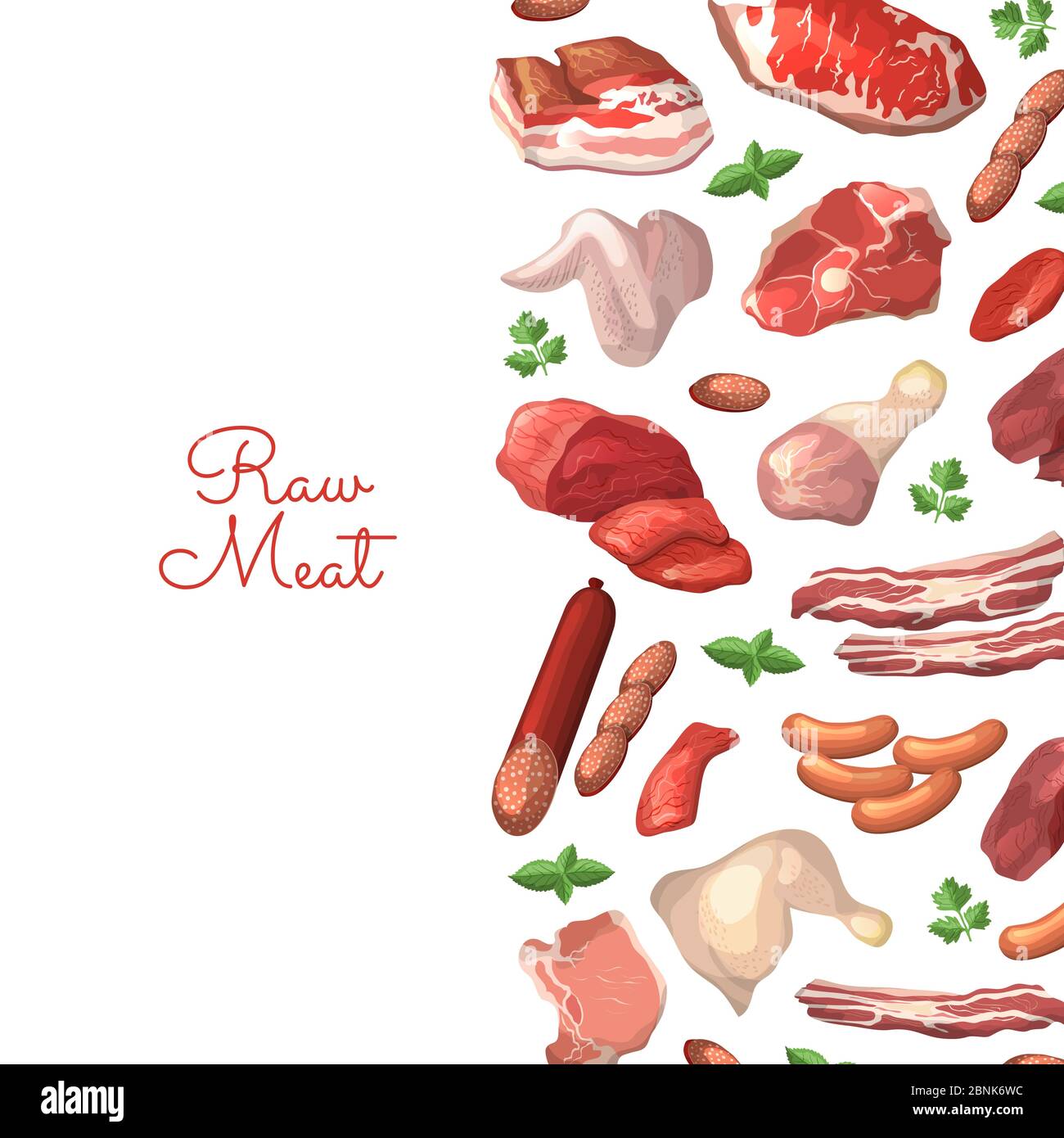 Vector cartoon meat elements background illustration with place for ...