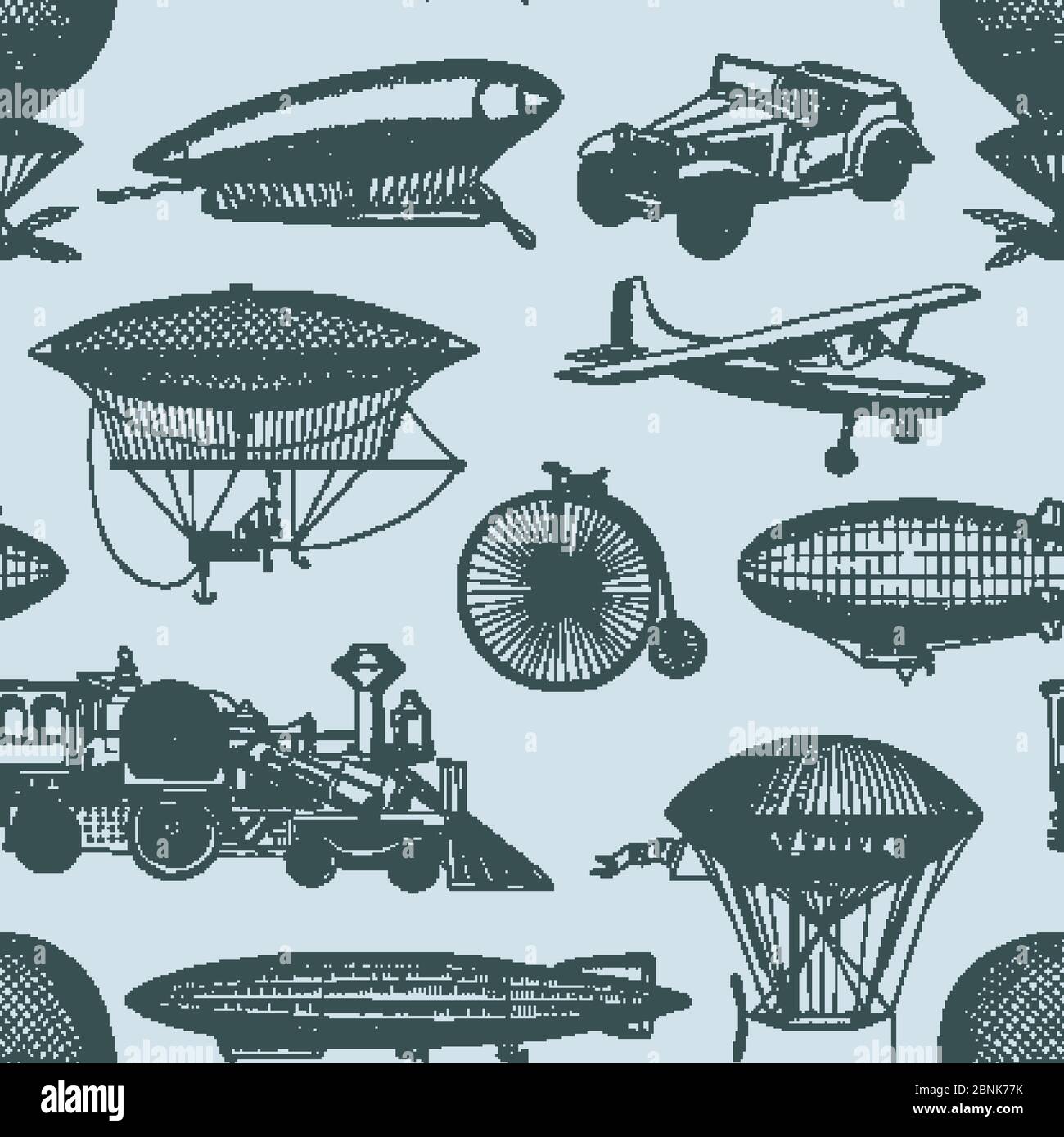 Vector pattern or background illustration vintage hand drawn airships Stock Vector