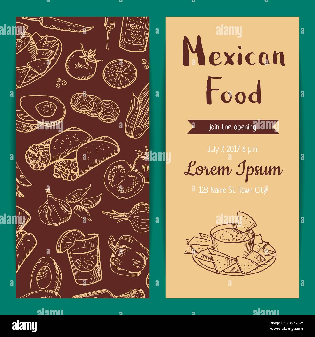 Vector banner, flyer or invitation template for restaurant cafe mexican food elements Stock Vector