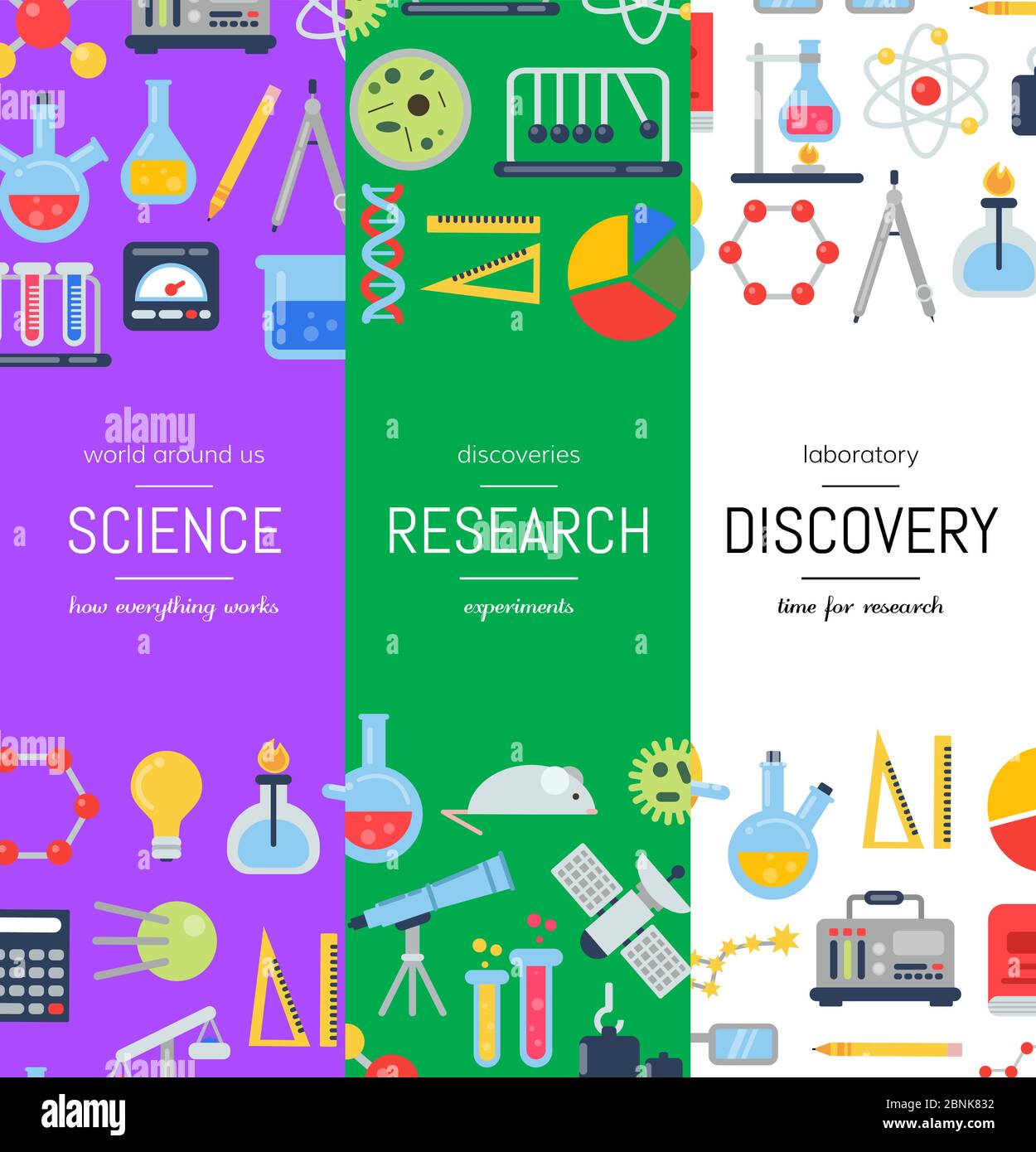 Vector web banner templates with flat style science icons Stock Vector