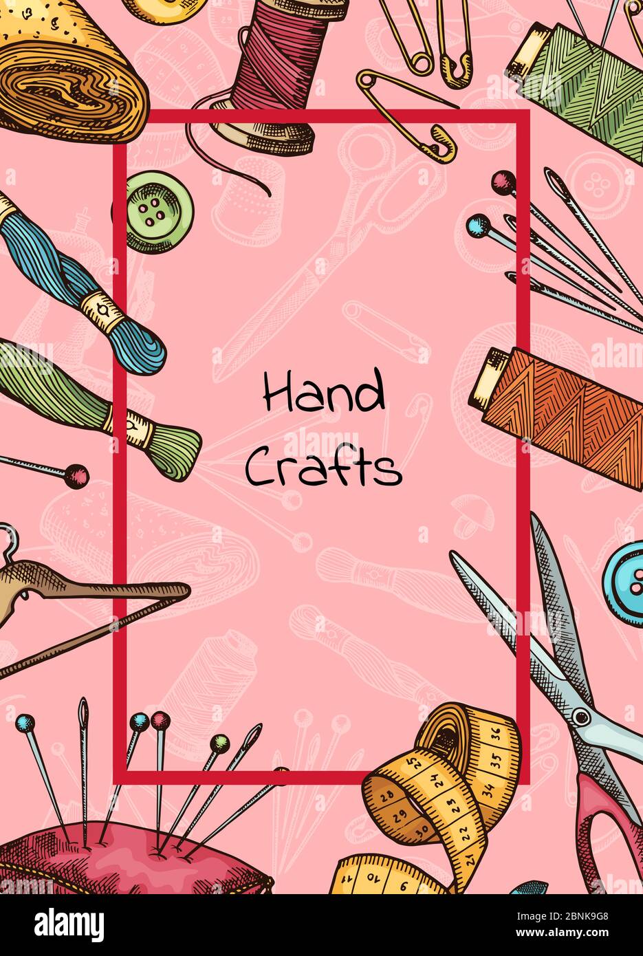 Vector frame with hand drawn sewing elements illustration Stock Vector ...