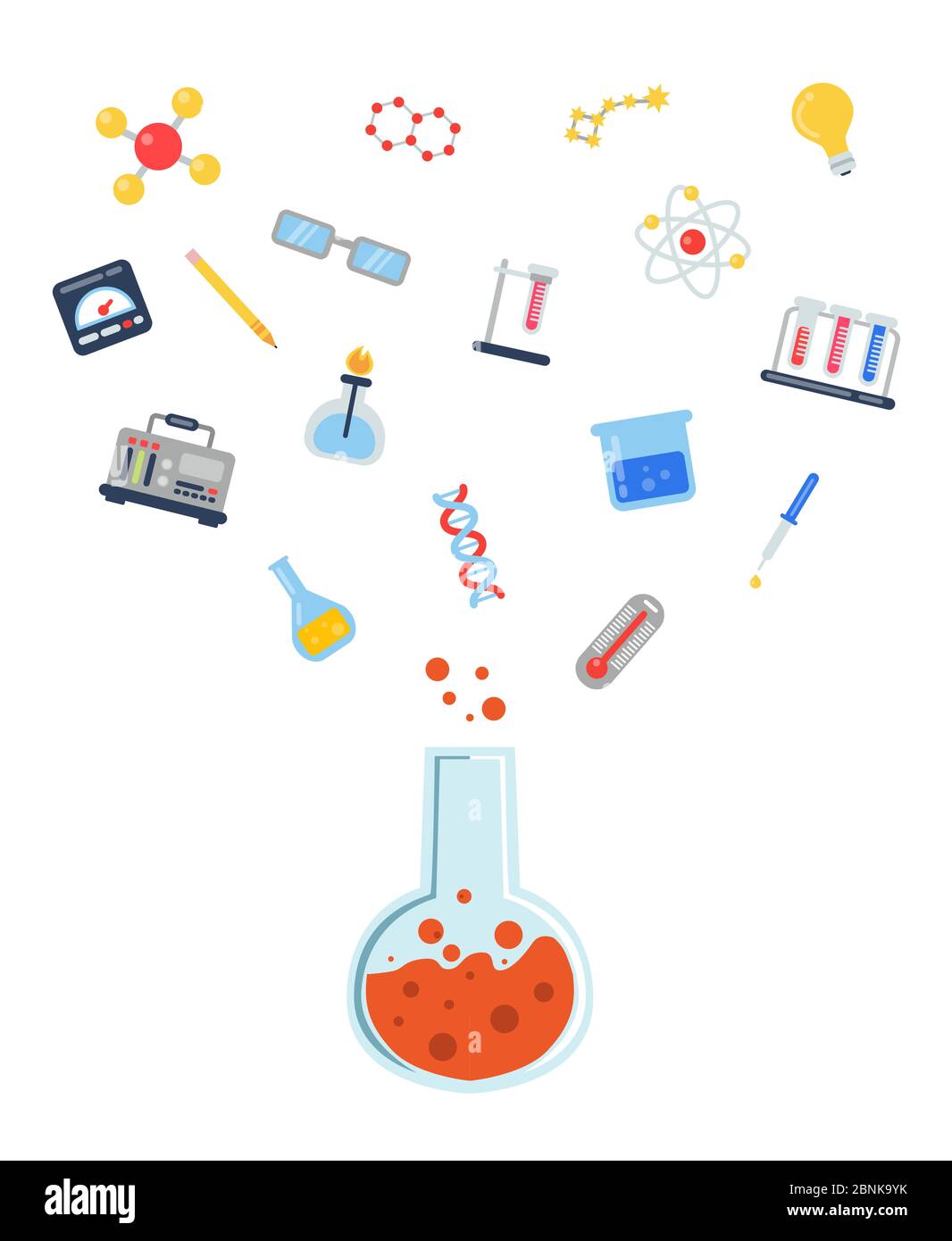 Vector flat style science icons vial illustration Stock Vector Image