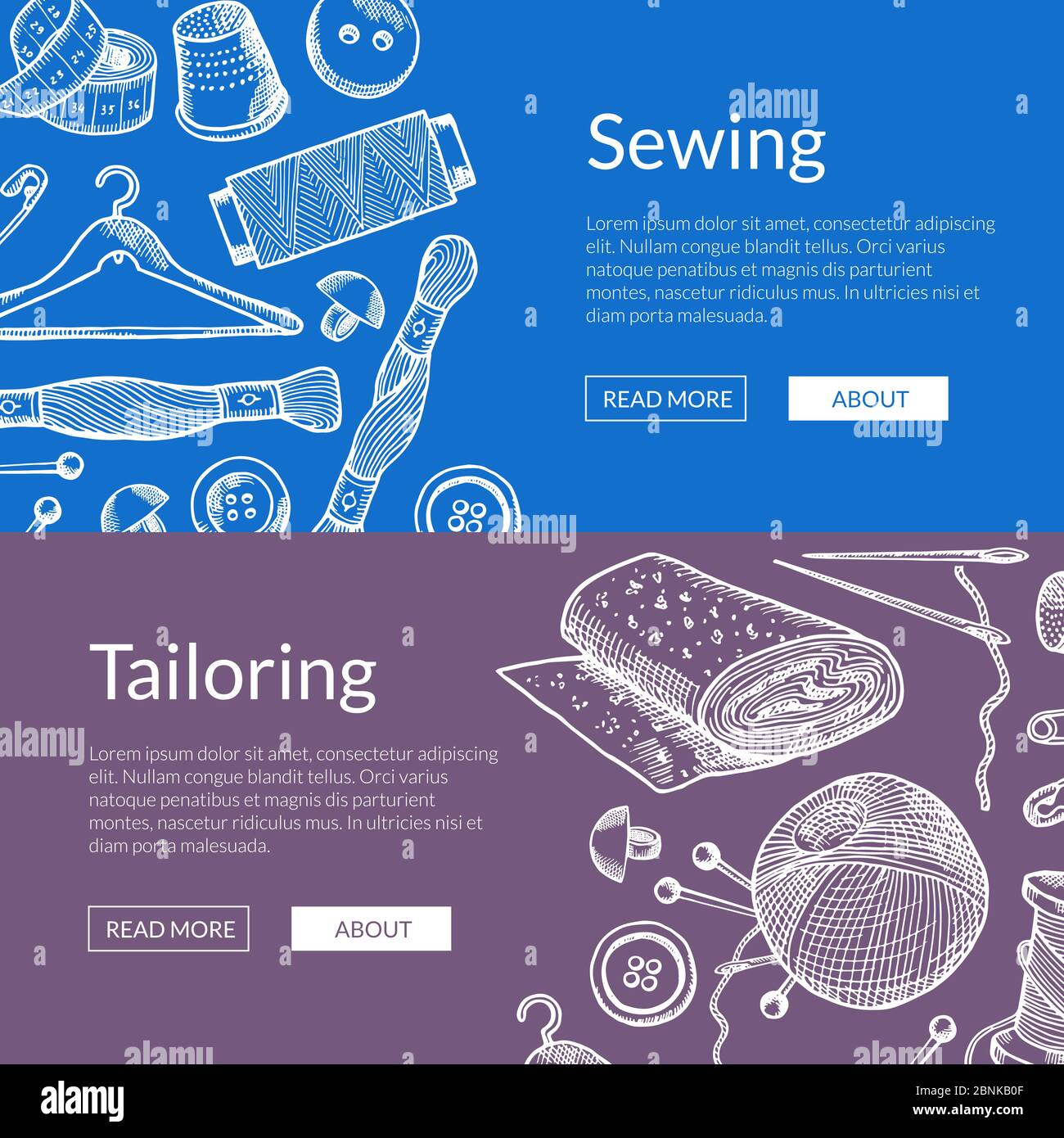 Vector hand drawn sewing elements banners illustration Stock Vector ...