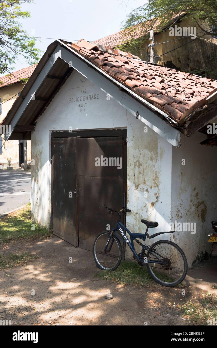 dh Policemans Bicycle shed GALLE FORT SRI LANKA Police cycle parked bike Stock Photo