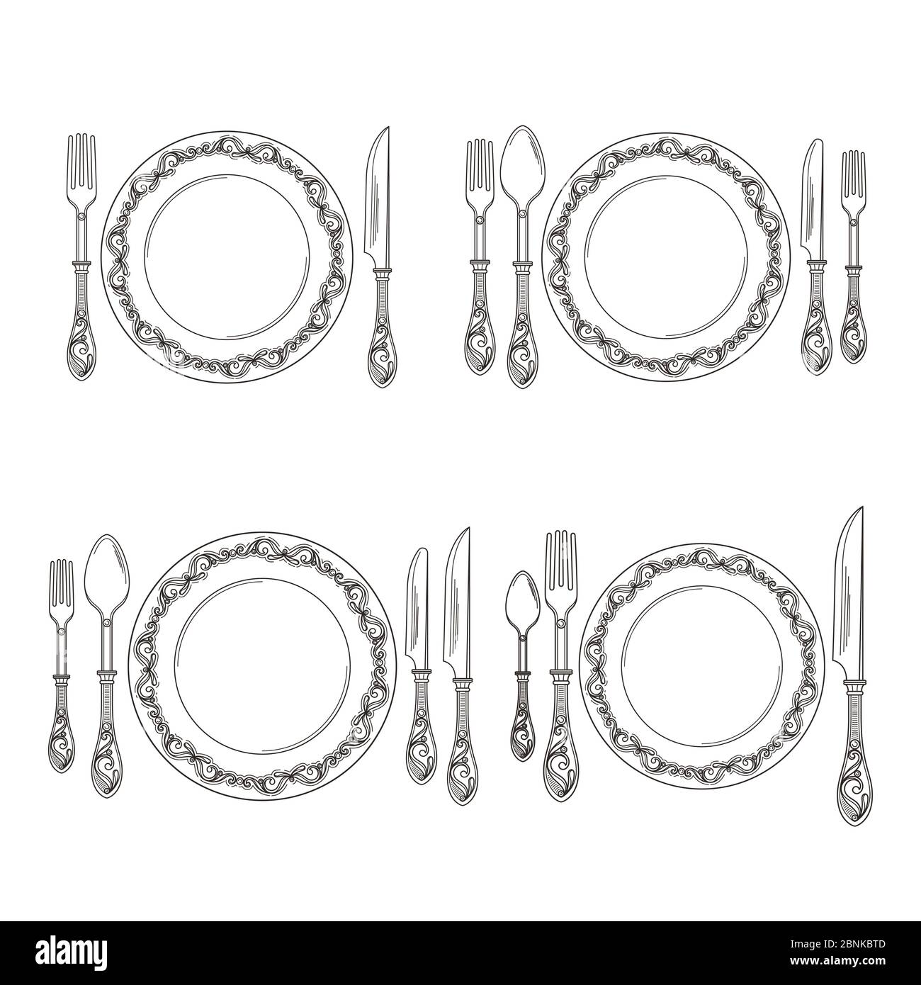 Vector variations of cutlery arrangement set illustration Stock Vector