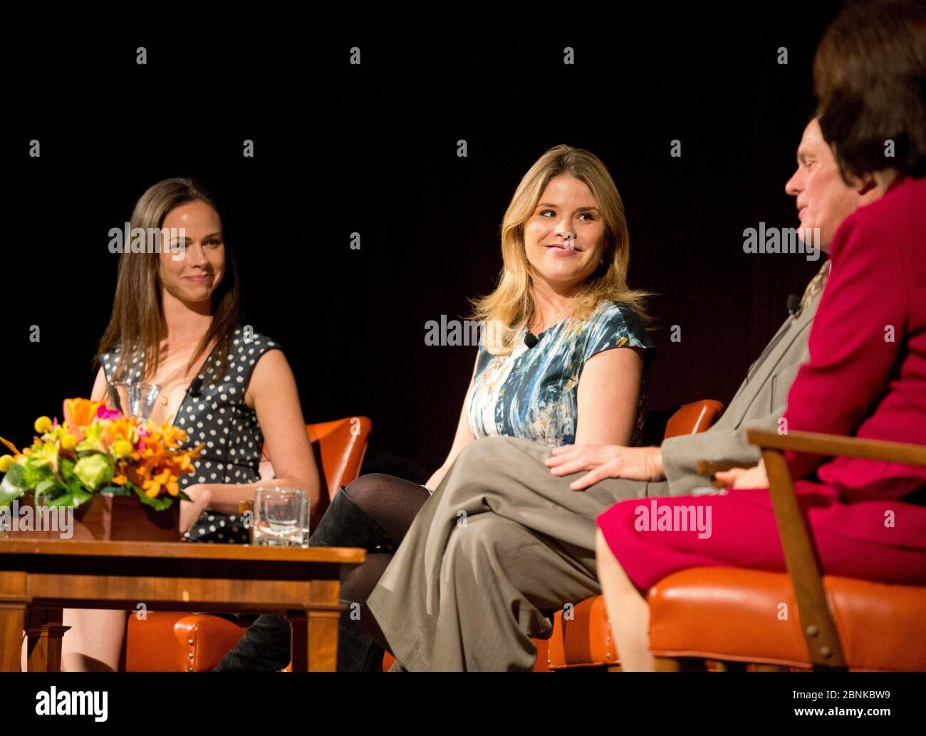 Austin Texas USA, November 15, 2012: Fraternal twins Barbara Bush (left) and Jenna Bush Hager, daughters of former Pres. George W. Bush, and Steve Ford, son of former Pres. Gerald Ford, talk about life in the White House as some of the U.S. first children discuss their lives as part of a daylong seminar at the LBJ Library. ©Bob Daemmrich Stock Photo