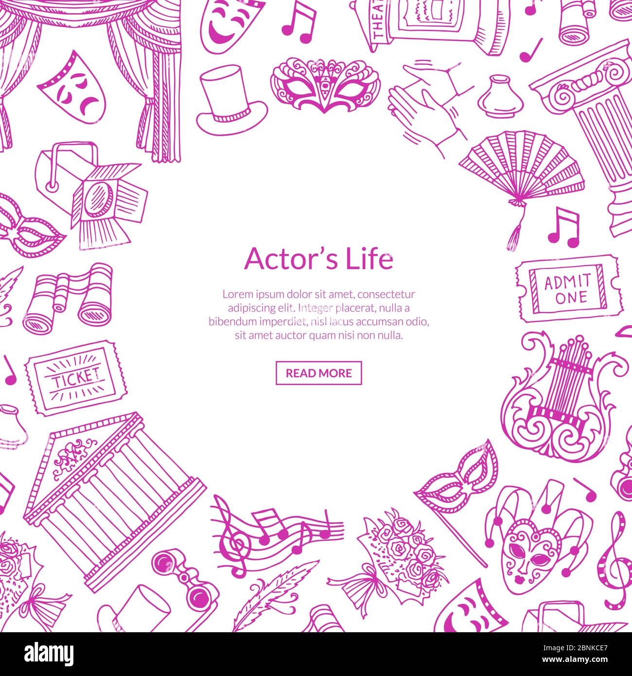 Vector doodle theatre elements background illustration Stock Vector