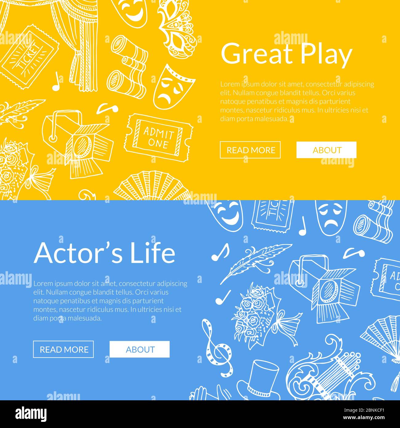 Vector doodle theatre elements web banners illustration Stock Vector ...