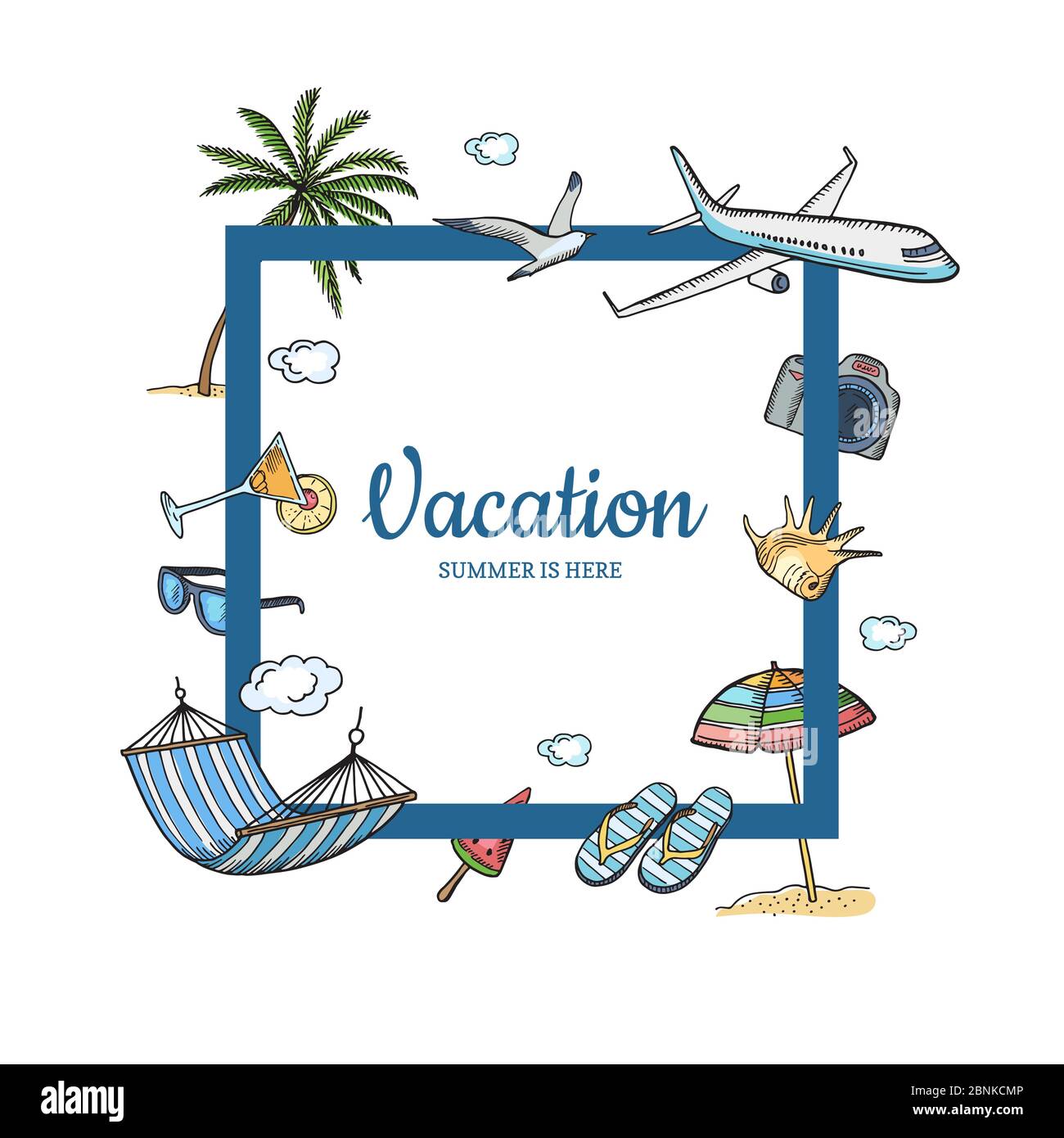 Vector hand drawn summer travel elements text frame Stock Vector Image ...